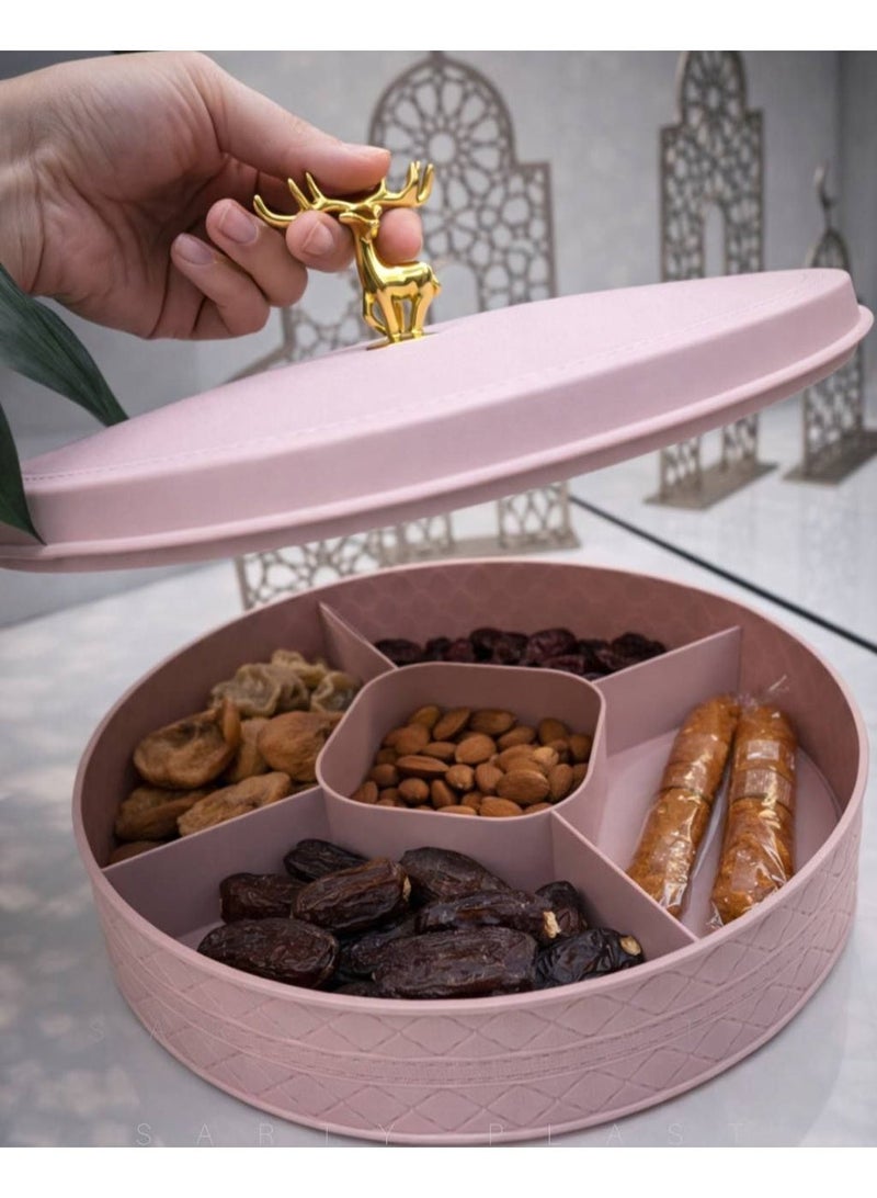 Round Rotatable Divided Snack Serving Tray with Lid, Divided Platter Food Storage Containers with 5 Compartment for Party,Veggies,Snack,Fruit,Nuts,Candy - Image 2